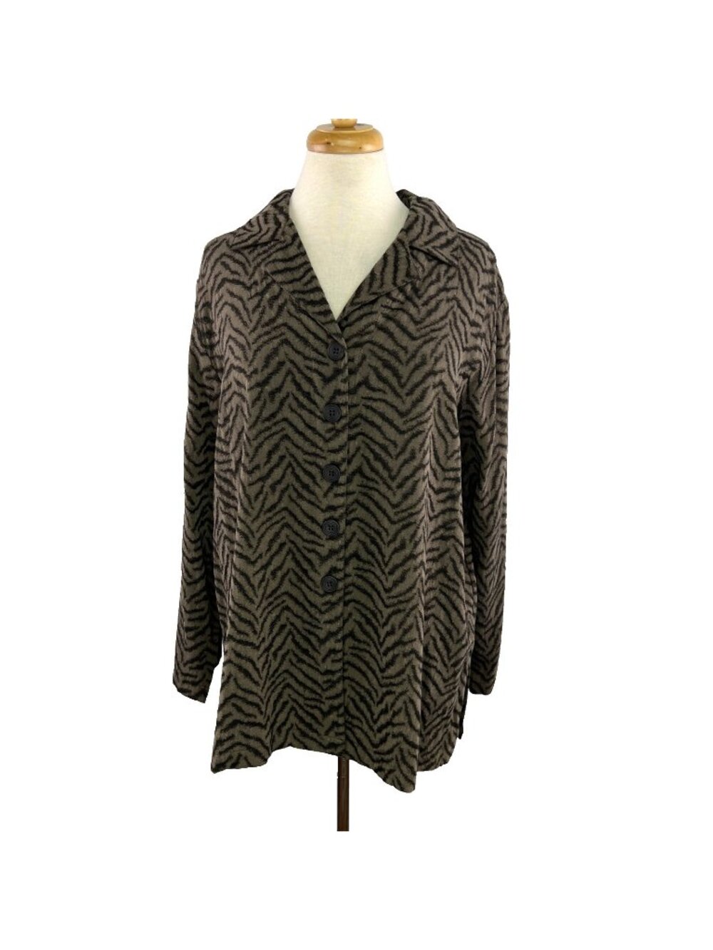 David Dart Sport Shirt Womens L Brown Black Slinky Button Up Blouse Tencel USA
